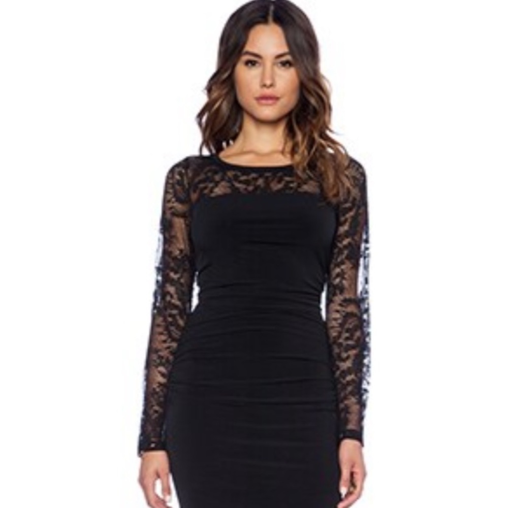 Avena Stretch Jersey with Lace Dress in Black